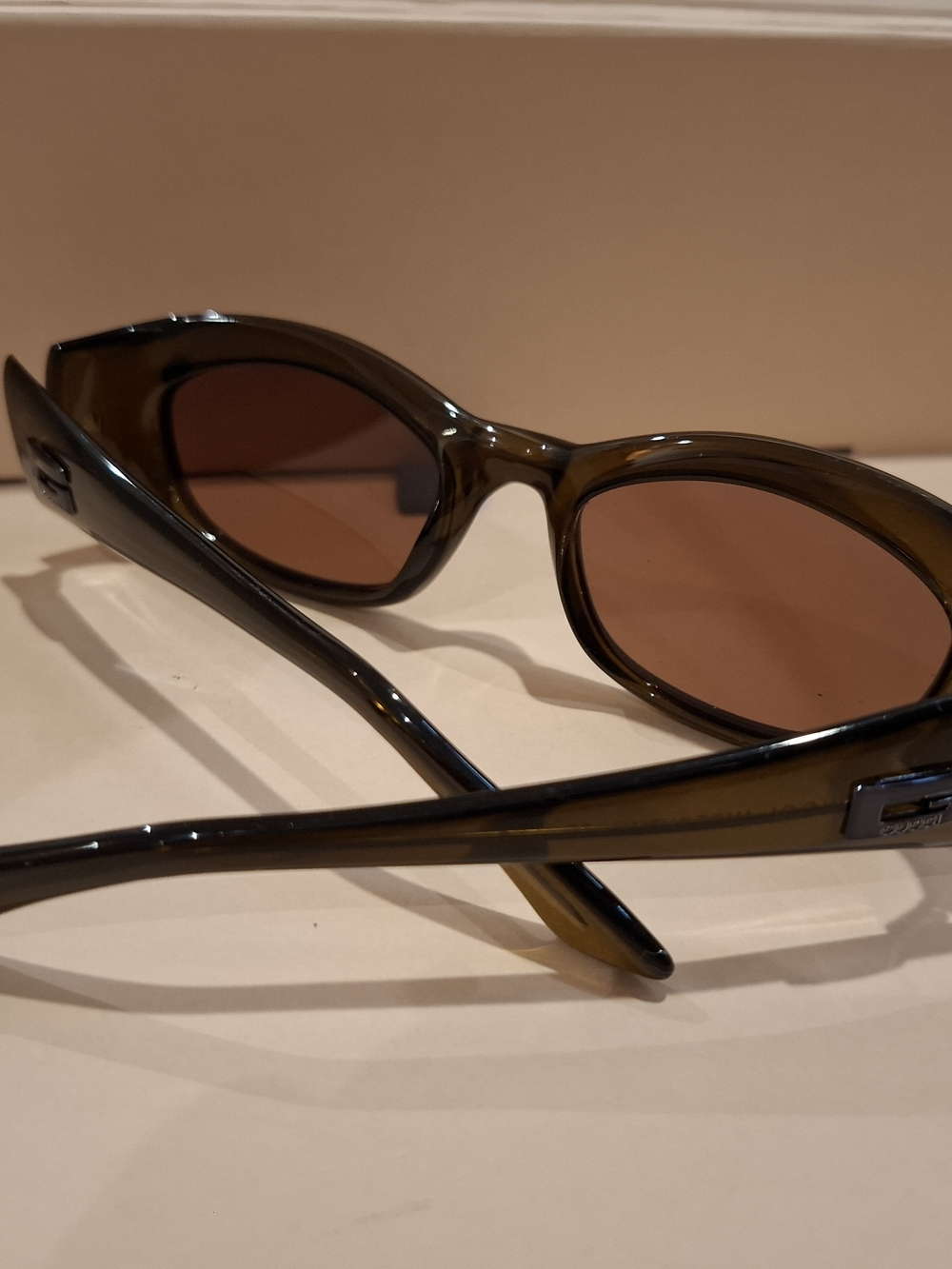 Gucci Olive Green Oval Sunglasses with Brown Lenses
